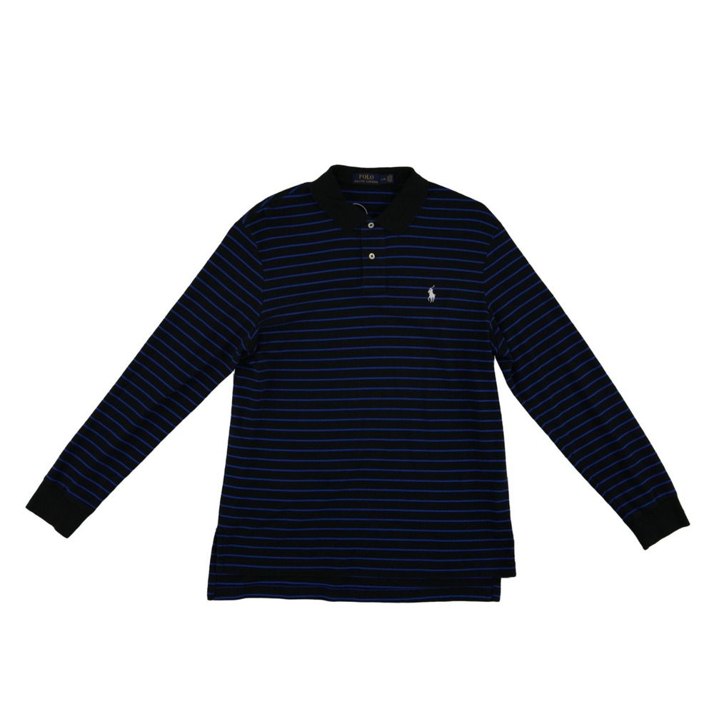 Ralph Lauren Long Sleeve Polo Shirt Men's Size Large Black Blue Striped Cotton